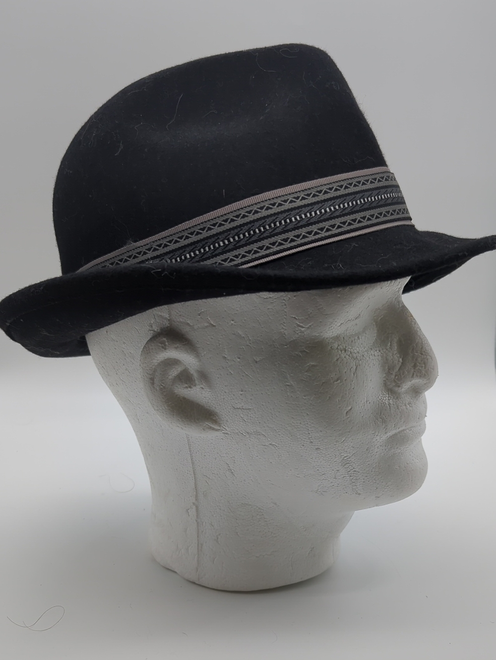 Black Wool Felt Fedora Gray Band Very Nice